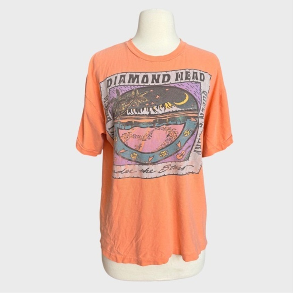 Vintage M-L peach single stitch‎ 90s T-shirt, distressed Hawaiian beach surf